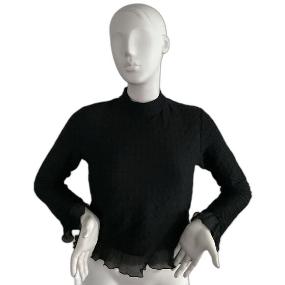 Anthropologie Blue Tassel Top Black Ruffle Turtleneck Pull Over M - Picture 4 of 10